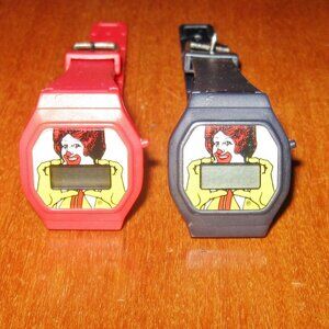 2 Vintage Ronald McDonald Watches 1984 Made in Hong Kong Food Advertising Clown